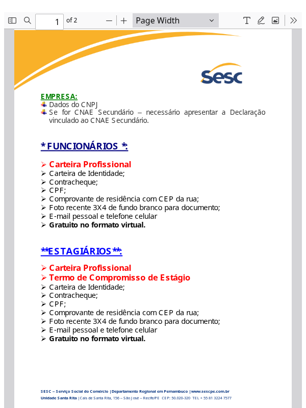 SESC - Ficha cadastral